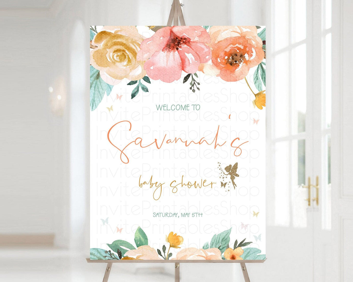 Fairy Baby Shower Welcome Sign Fairy Welcome Board Enchanted Garden Pastel Floral Butterfly Decor Secret Garden Fairy Welcome Sign D10346