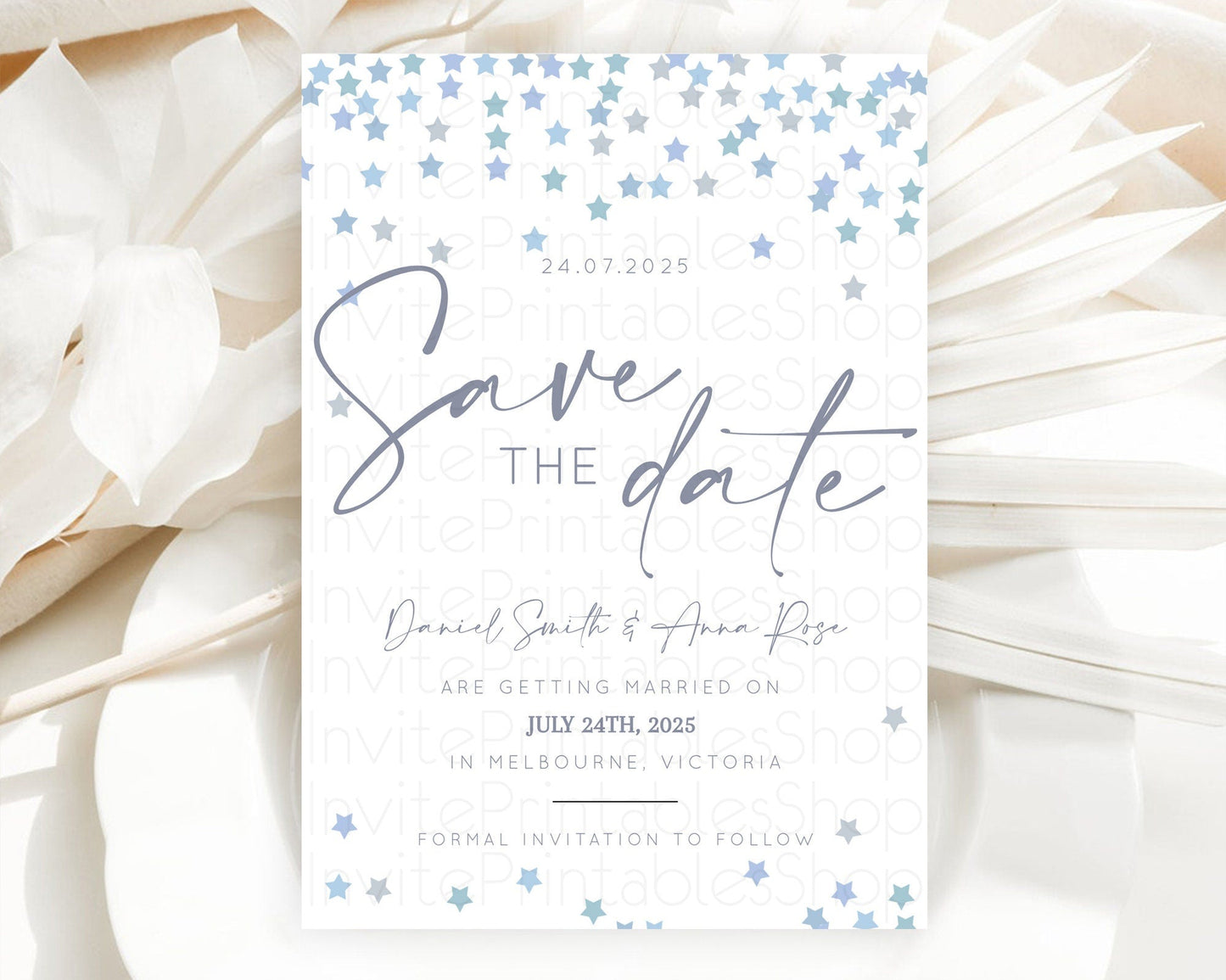 Twinkle Stars Save The Date Template Pastel Twinkle Little Star Party Shooting Star Confetti Sprinkles Birthday Baptism Baby Shower D10341