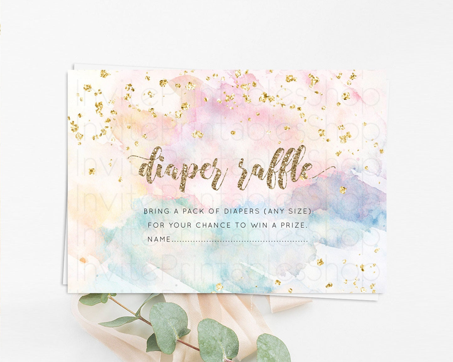 Pastel Diaper Raffle Card Pastel Rainbow Diaper Raffle Insert Colorful Ombre Watercolor Diaper Ticket Confetti Glitter Raffle Game D10264