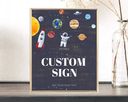 Editable Space Table Sign Decor Galaxy Space Adventure Party First Trip Arou