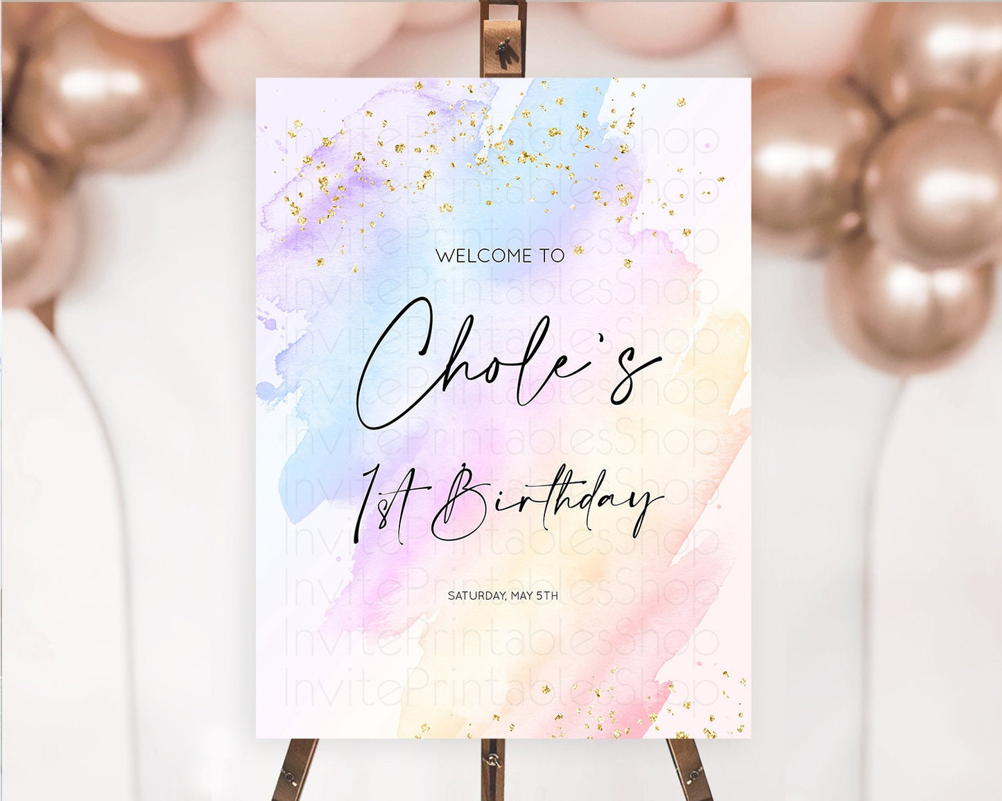 Pastel Welcome Sign Pastel Rainbow Welcome Sign Colorful Rainbow Confetti Watercolor Glitter Pastel First Birthday Welcome Sign D10635