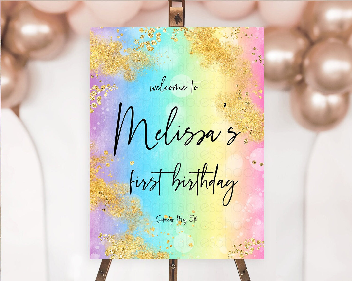 Pastel Welcome Sign Pastel Rainbow Welcome Sign Colorful Rainbow Confetti Watercolor Glitter Pastel First Birthday Welcome Sign D10559