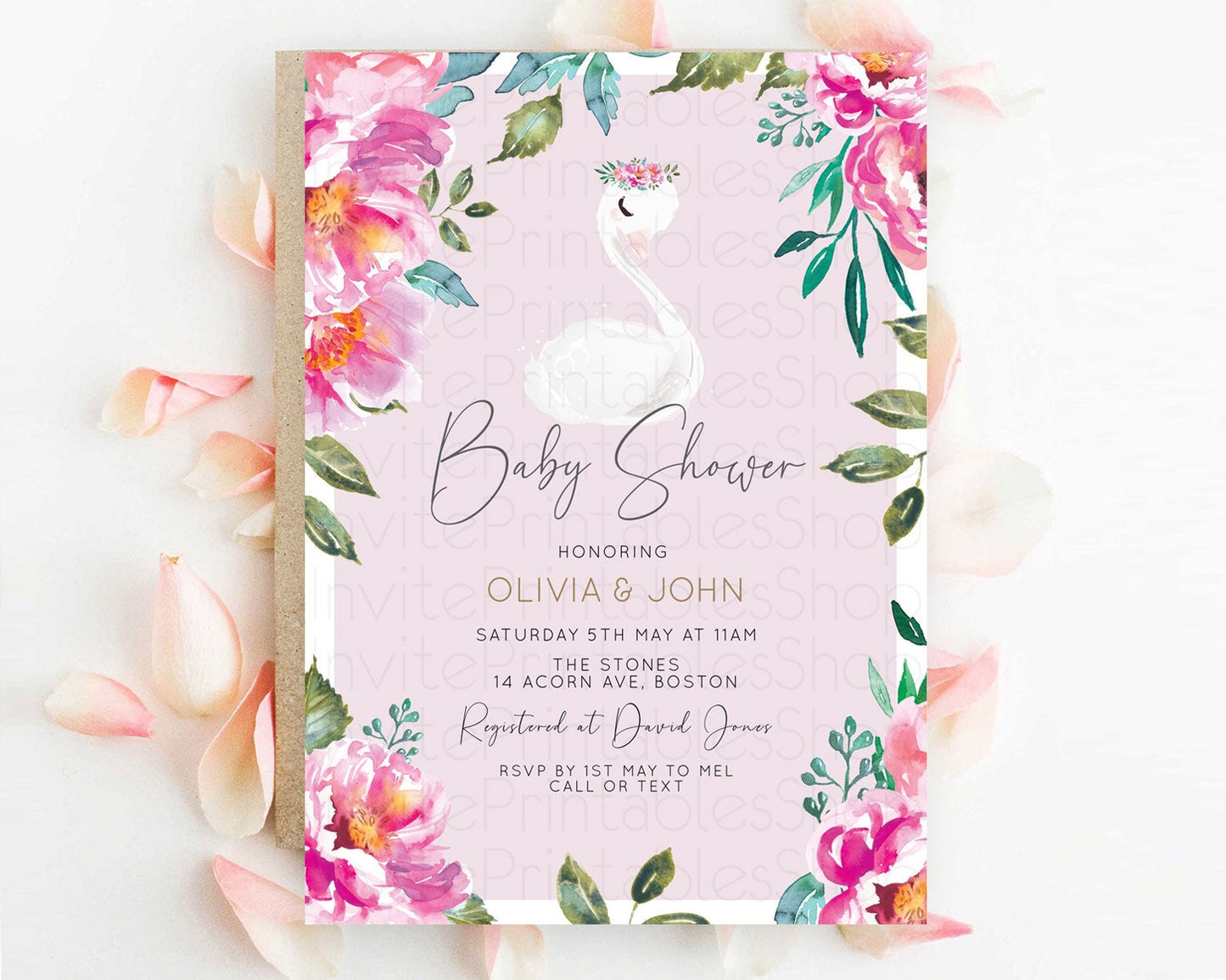 Swan Baby Shower Invitation Swan Princess Ballet Invitation Enchanted Forest Swan Lake Baby Shower Watercolour Pastel Floral D10757