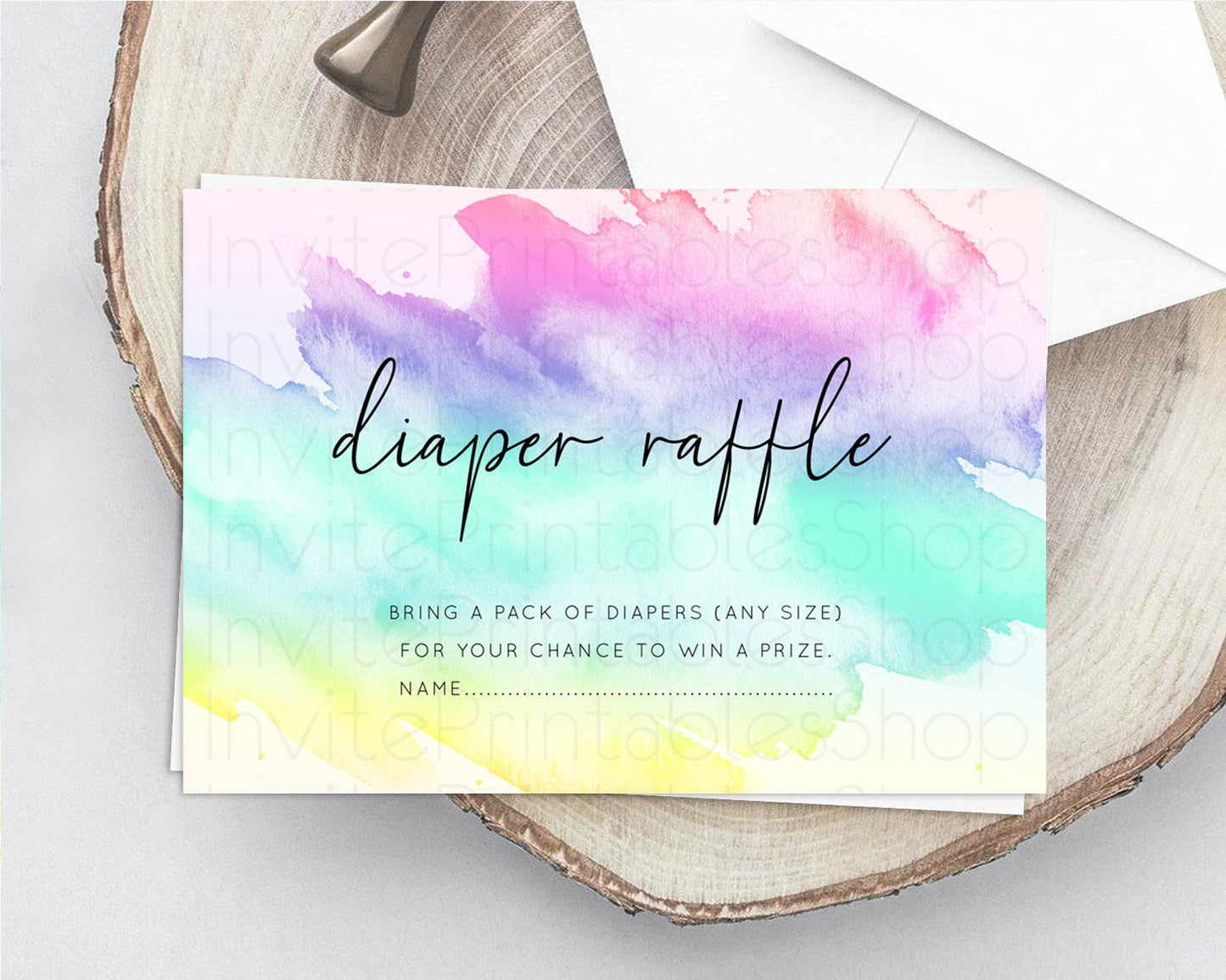 Pastel Diaper Raffle Card Pastel Rainbow Diaper Raffle Insert Colorful Ombre Watercolor Diaper Ticket Confetti Glitter Raffle Game D10231