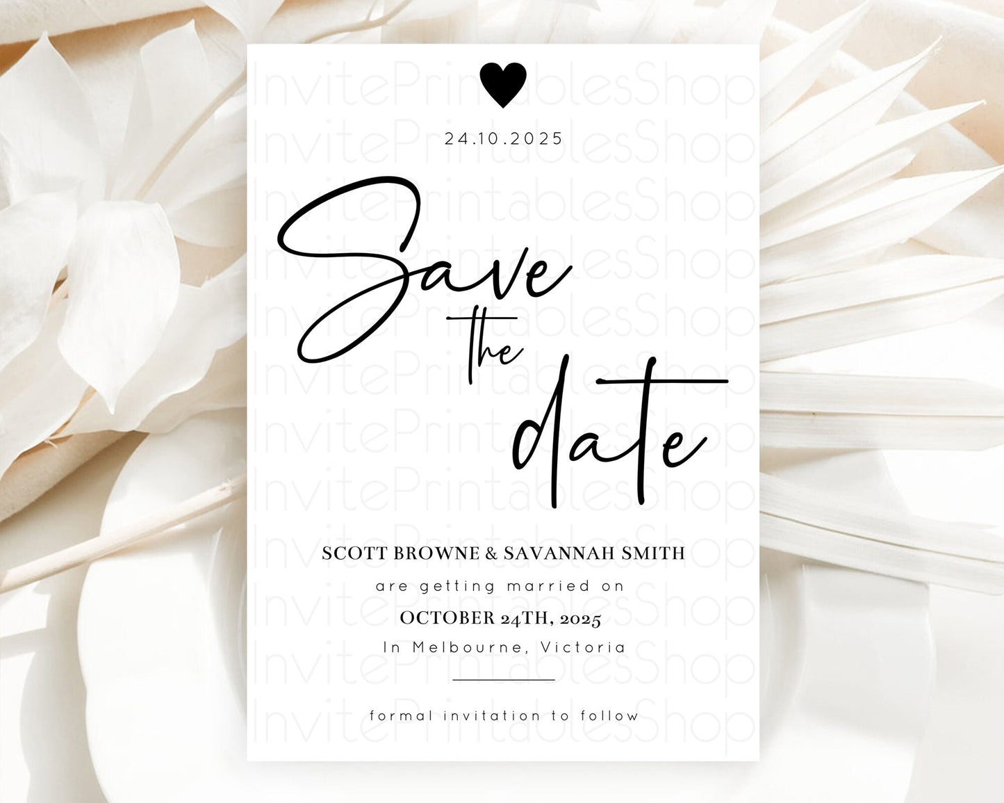 Minimalist White Save The Date Template Simple Modern White Party Theme For 1st Birthday Baptism Baby Shower Wedding Bridal Shower D10955