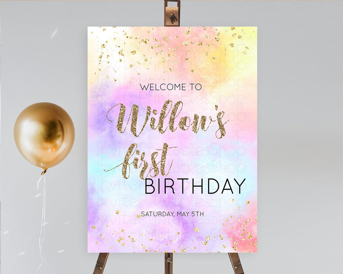 Pastel Welcome Sign Pastel Rainbow Welcome Sign Colorful Rainbow Confetti Watercolor Glitter Pastel First Birthday Welcome Sign D10435