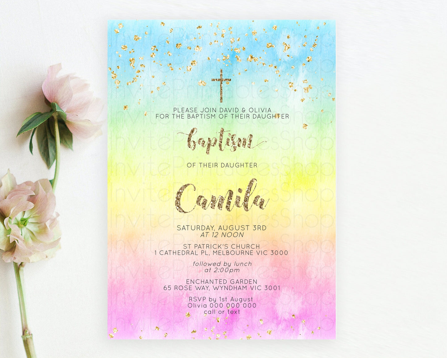 Editable Pastel Baptism Invitation Pastel Colors Watercolor Baptism 1st Birt