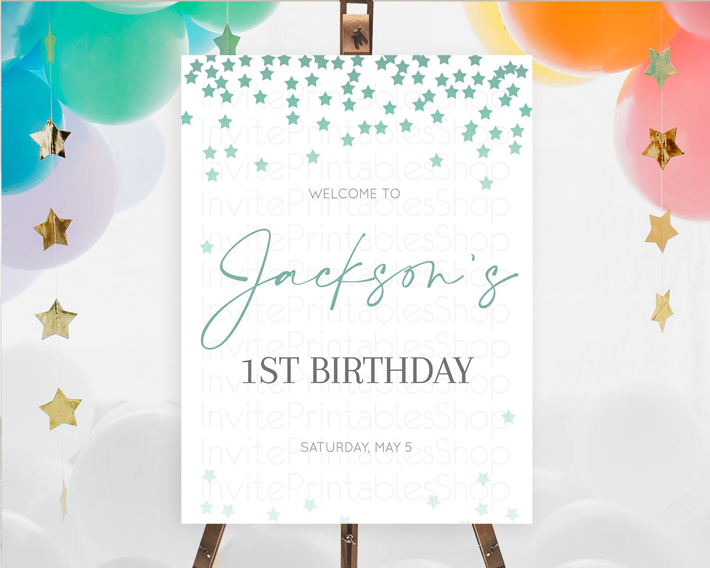 Star Welcome Board Pastel Stars Welcome Sign Shooting Star Rainbow Colorful Confetti Twinkle Little Star First Birthday Welcome Sign D10310