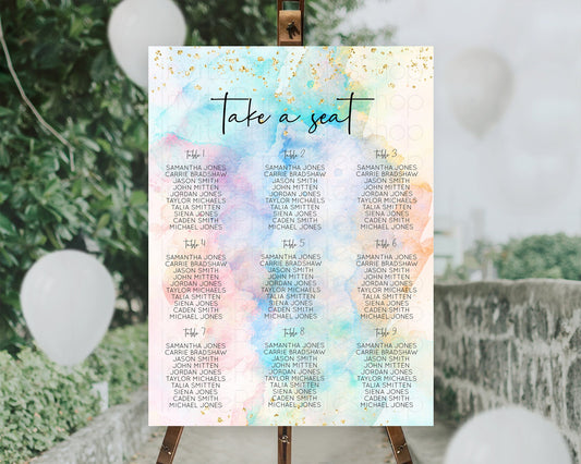 Editable Rainbow Seating Chart Pastel Seating Chart Colorful Pastel Watercol