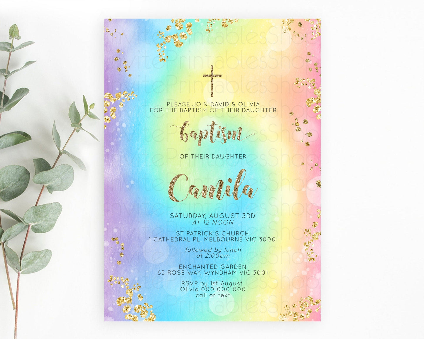 Tie Dye Baptism Invitation Rainbow Baptism 1st Birthday Invitation Pastel Ombre Colorful Christening Invitation Holy Communion D10568