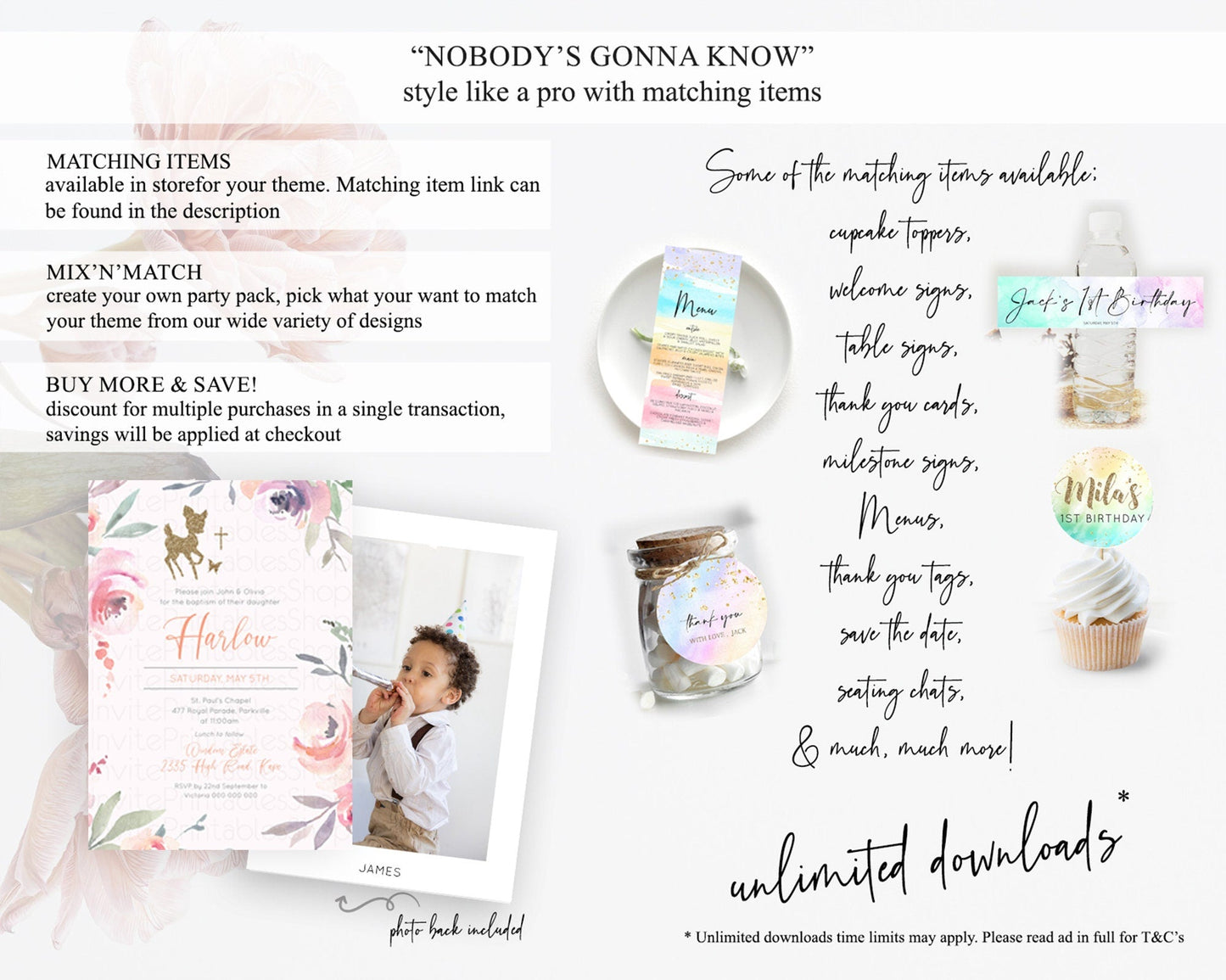Fawn Baptism Invitation Deer Baptism 1st Birthday Invitation Enchanted Forest Christening Invitation Pastel Garden Butterfly Floral D10196