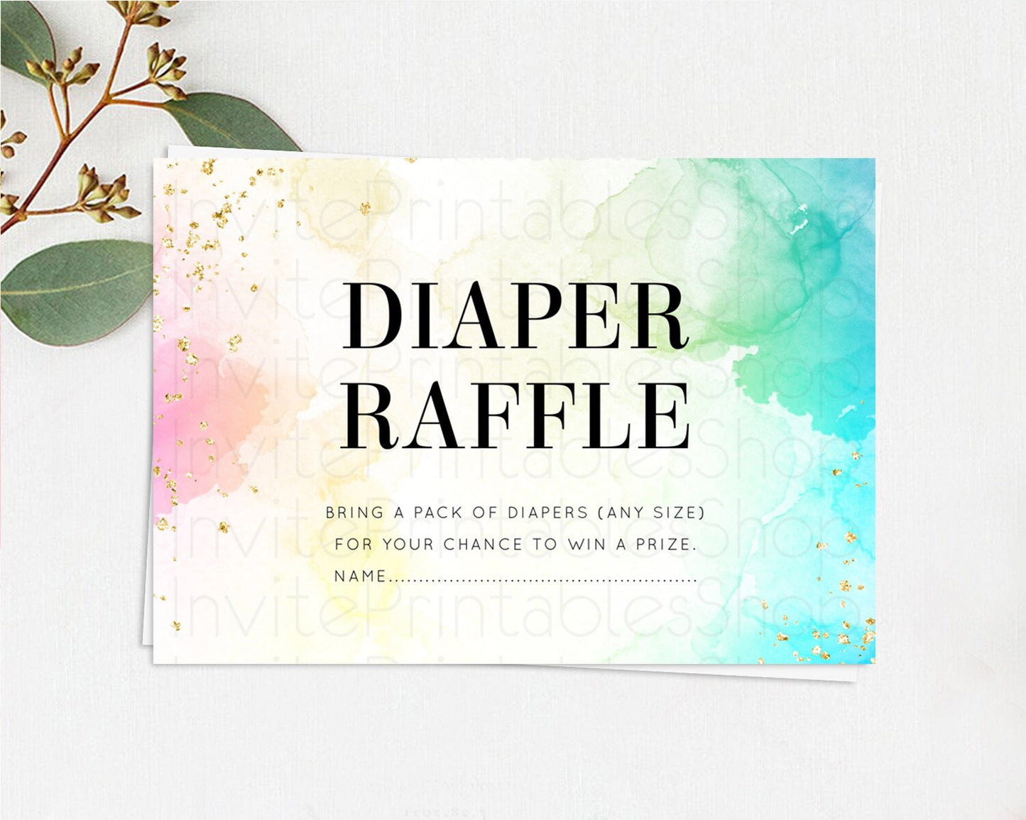 Pastel Diaper Raffle Card Pastel Rainbow Diaper Raffle Insert Colorful Ombre Watercolor Diaper Ticket Confetti Glitter Raffle Game D10770