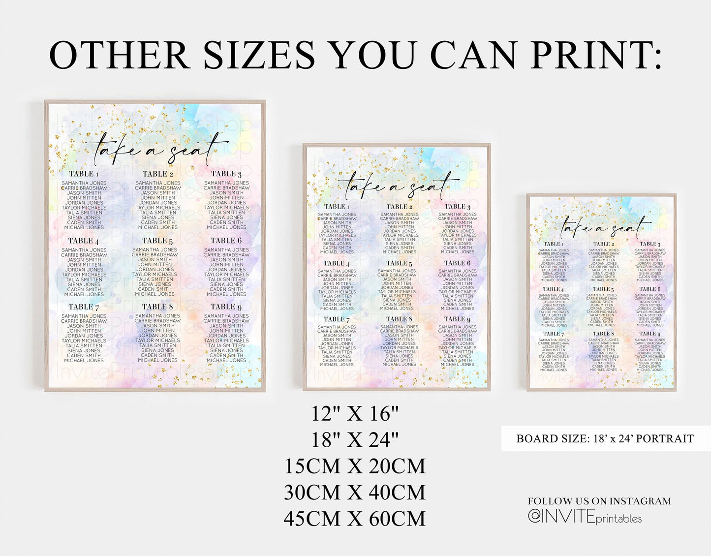 Rainbow Seating Chart Pastel Clouds Seating Sign Sprinkles Colorful Seating Poster Ombre Colors Wedding Christening Birthday Baptism