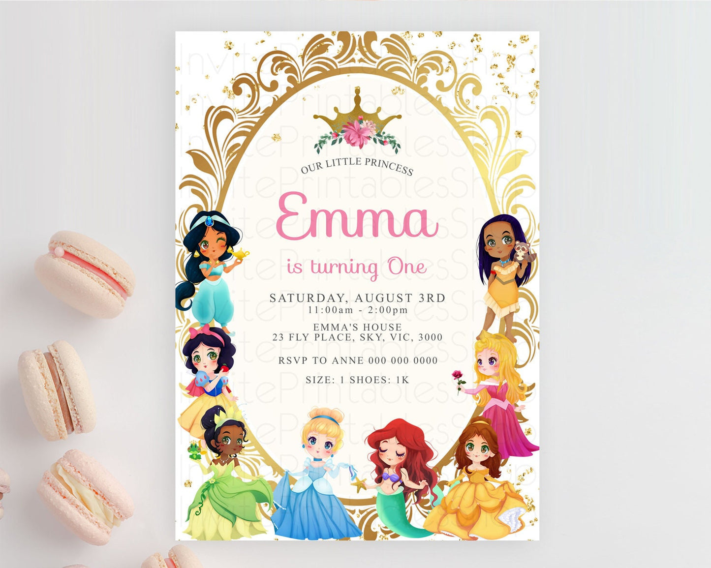 Princess Birthday Invitation Castle Invitation Royal Birthday Fairy Tale Enchanted Mirror Pastel Floral Garden 1st First Birthday D10152