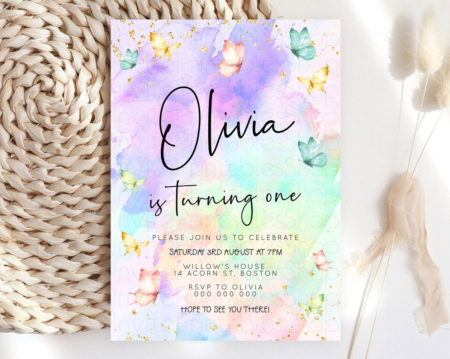 Pastel Butterfly Birthday Invitation Butterfly Birthday Invitation Whimsical Butterfly Enchanted Garden 1st 2nd Birthday Invitation D23203