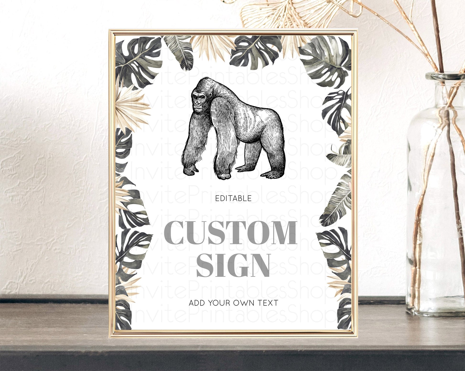 Editable Gorilla Table Sign Decor Gorilla Party Sign Template Safari Adventu