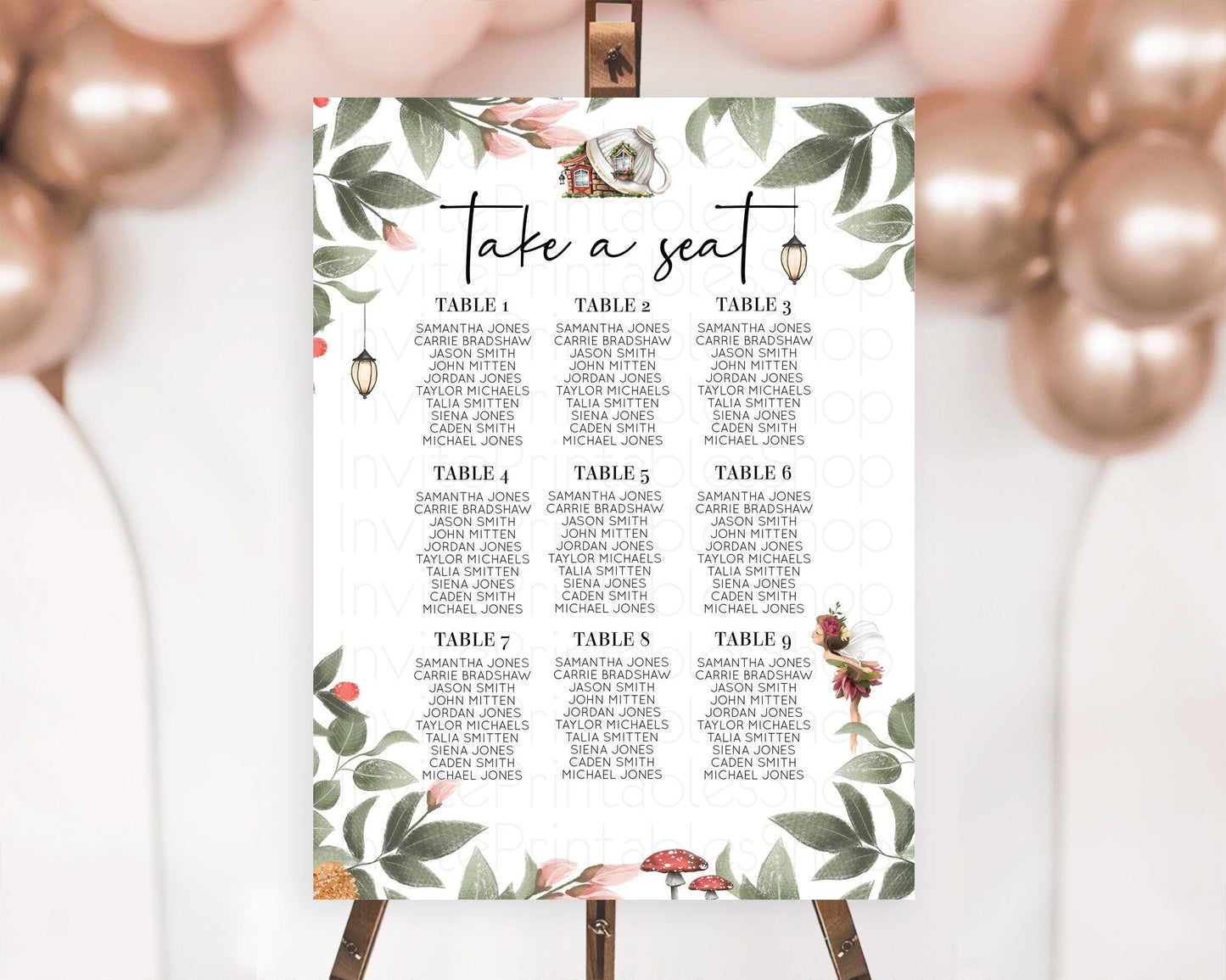 Fairy Seating Chart Pastel Fairy Seating Chart Fairy Tea Party Fairy Garden Seating Sign Enchanted Garden Floral Butterfly Decor D10851
