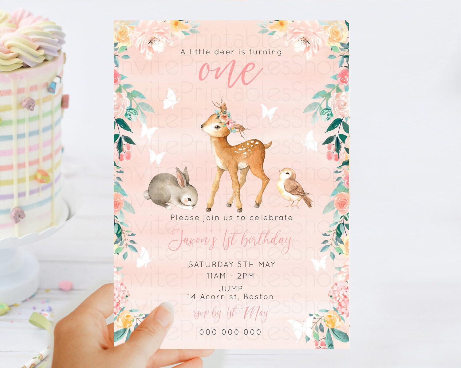 Editable Fawn Birthday Invitation Deer Birthday Invitation Enchanted Forest