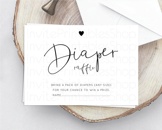 Editable Minimalist Baby Shower Diaper Raffle Insert Simple White Diaper Raf