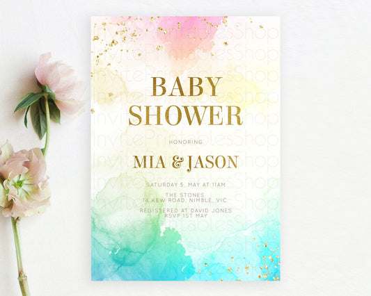 Editable Pastel Baby Shower Invitation Rainbow Baby Shower Invitation Colorf