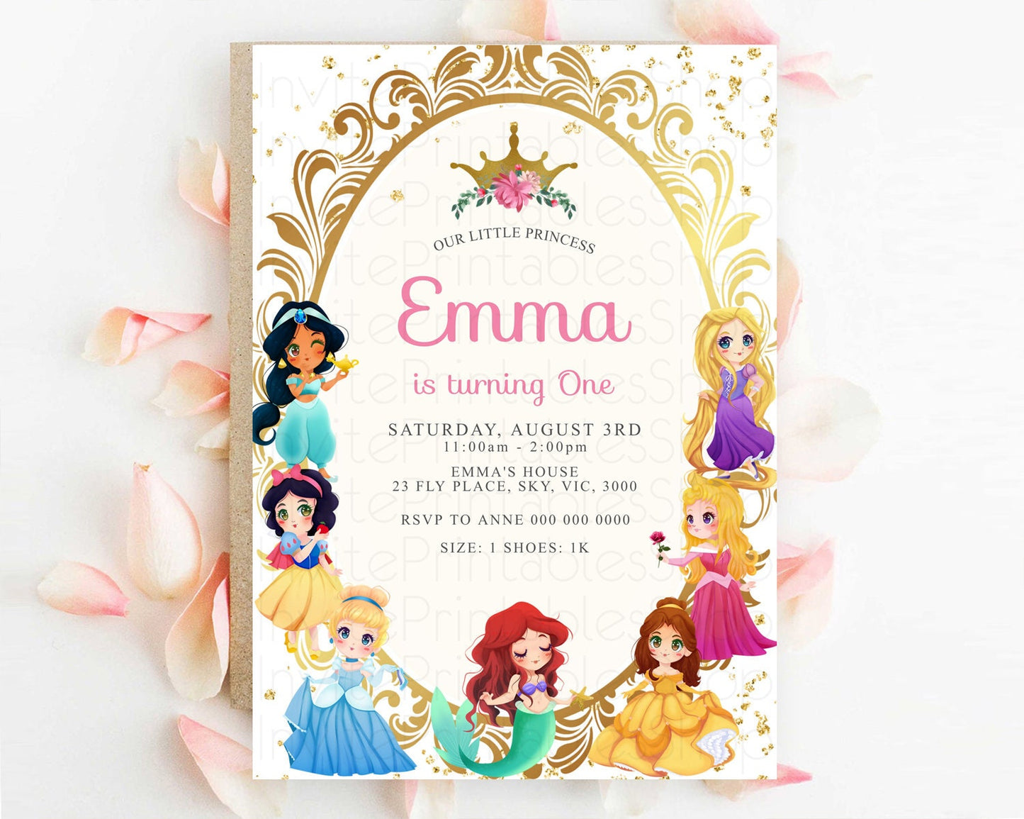 Princess Birthday Invitation Castle Invitation Royal Birthday Fairy Tale Enchanted Mirror Pastel Floral Garden 1st First Birthday D10150