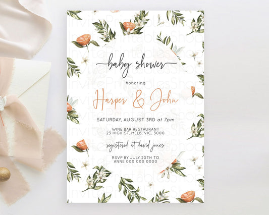 Editable Citrus Baby Shower Invitation Orange Lemon Invitation Citrus Floral