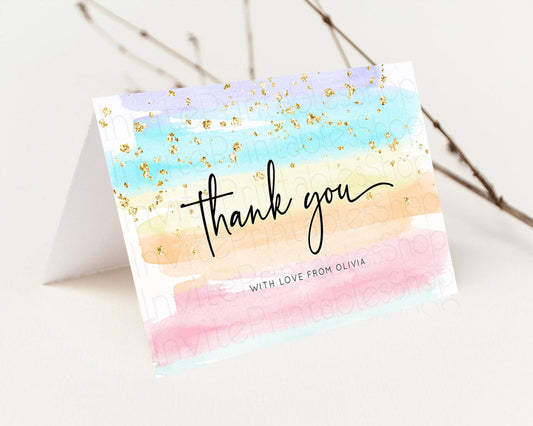 Pastel Thank You Rainbow Thank You Card Colorful Pastel Birthday Thank You Card Confetti Watercolor Pastel Teacher Thank You Cards D10505