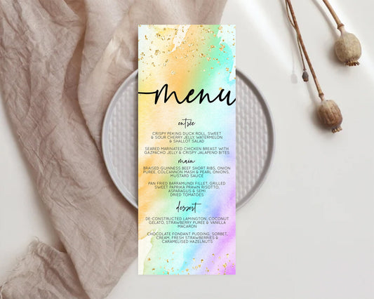 Editable Pastel Menu Pastel Rainbow Menu Template Colorful Pastel Table Deco
