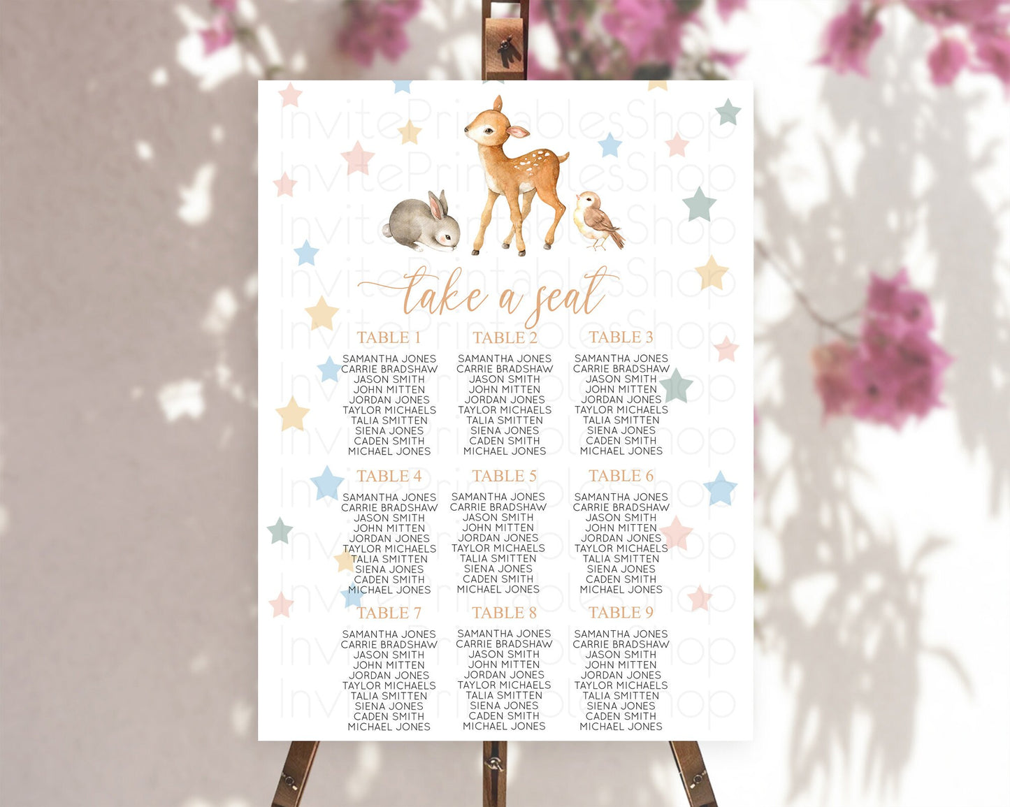 Fawn Seating Chart Deer Seating Chart Enchanted Forest Party Butterfly Pastel Flowers Whimsical Seating Chart Woodland Seating Sign D10918