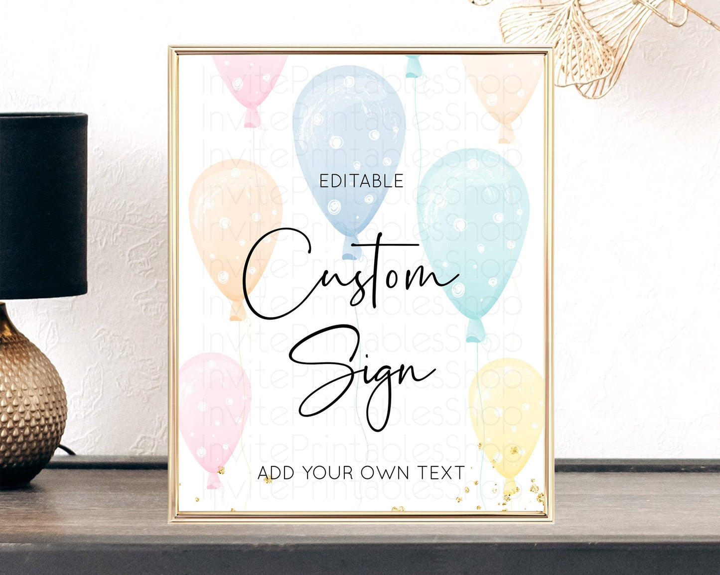 Pastel Balloons Sign Template Rainbow Confetti Balloon Party Colorful Balloon Table Sign Decor 8x10 Birthday Baby Shower Baptism D10776