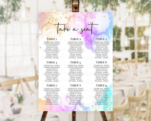 Editable Rainbow Seating Chart Pastel Seating Chart Colorful Pastel Watercol