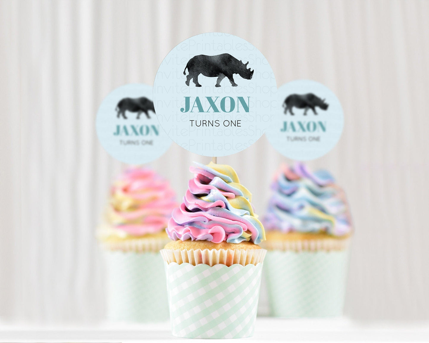 Rhino Cupcake Toppers Rhino Cupcake Rhino Take A Cupcake Toppers Rhino Safari Adventure Decor Zoo Party Rhino Palm Leaf Decor D10801