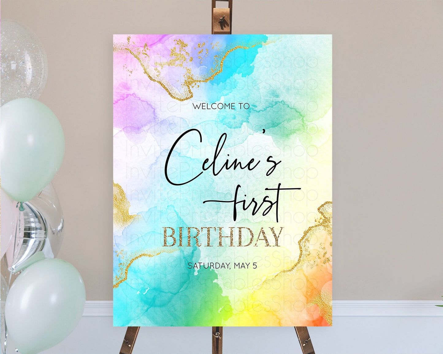 Pastel Welcome Sign Pastel Rainbow Welcome Sign Colorful Rainbow Confetti Watercolor Glitter Pastel First Birthday Welcome Sign D10390