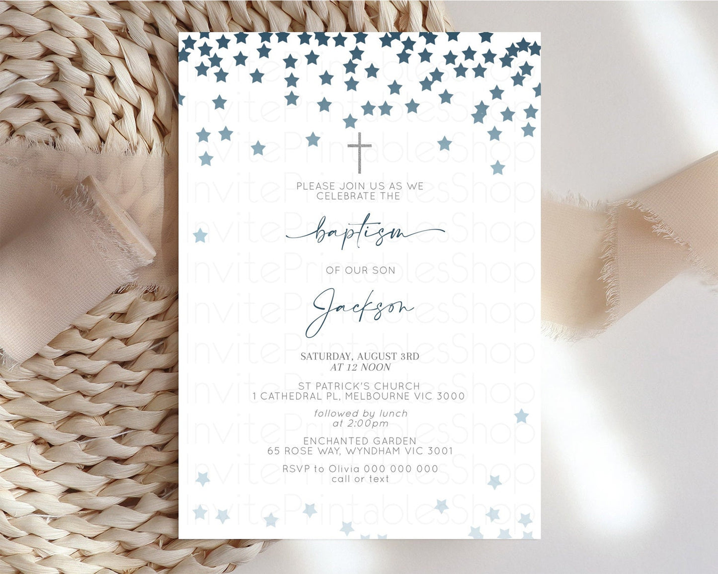 Navy Stars Baptism Invitation Ombre Navy Stars Christening Invitation Holy Communion Twinkle Little Star Ombre Sprinkle Stars Grey Cross 350