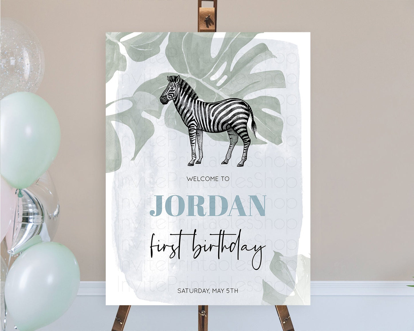 Zebra Welcome Sign Zebra Welcome Board Zebra Welcome Poster Safari Décor Dried Palm Fern Zoo Party Zebra First Birthday Welcome Sign D10814