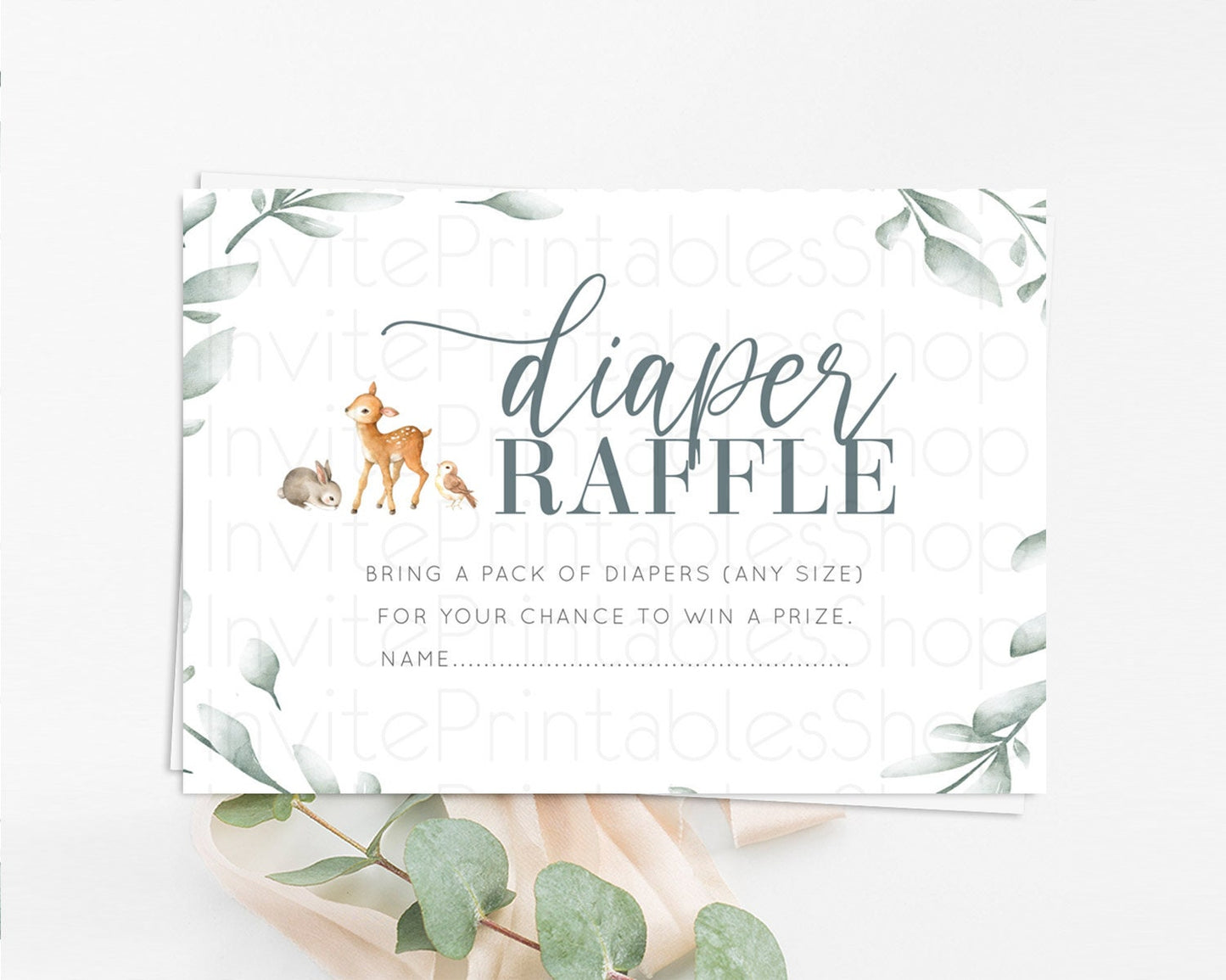 Fawn Diaper Raffle Card Deer Diaper Insert Floral Deer Diaper Ticket Enchanted Forest Butterfly Pastel Baby Shower Raffle Game D10872