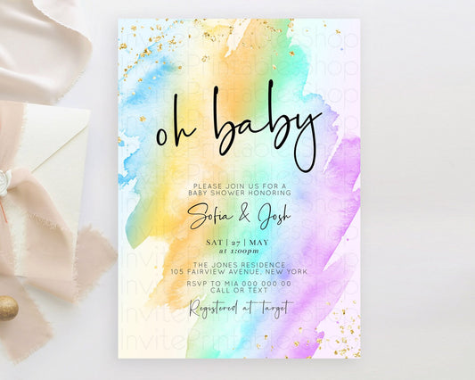Editable Pastel Baby Shower Invitation Rainbow Baby Shower Invitation Colorf