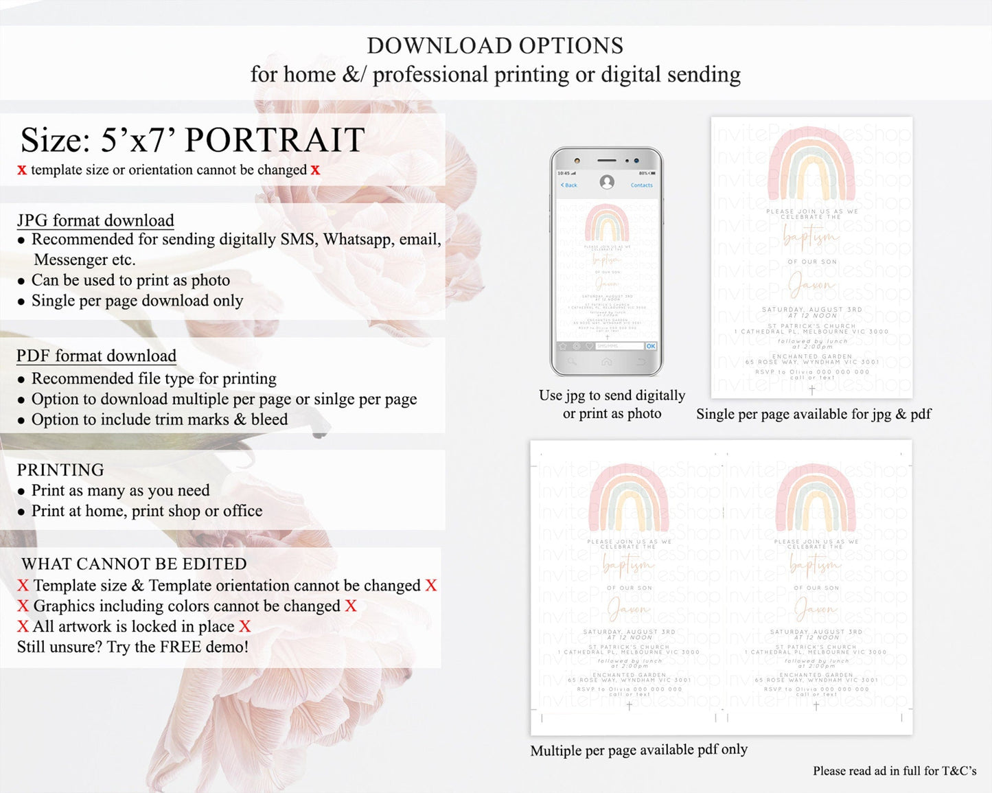 Pastel Rainbow Baptism Invitation Boho Rainbow Baptism 1st Birthday Invitation Rainbow Pastel Watercolor Christening Invitation D10162