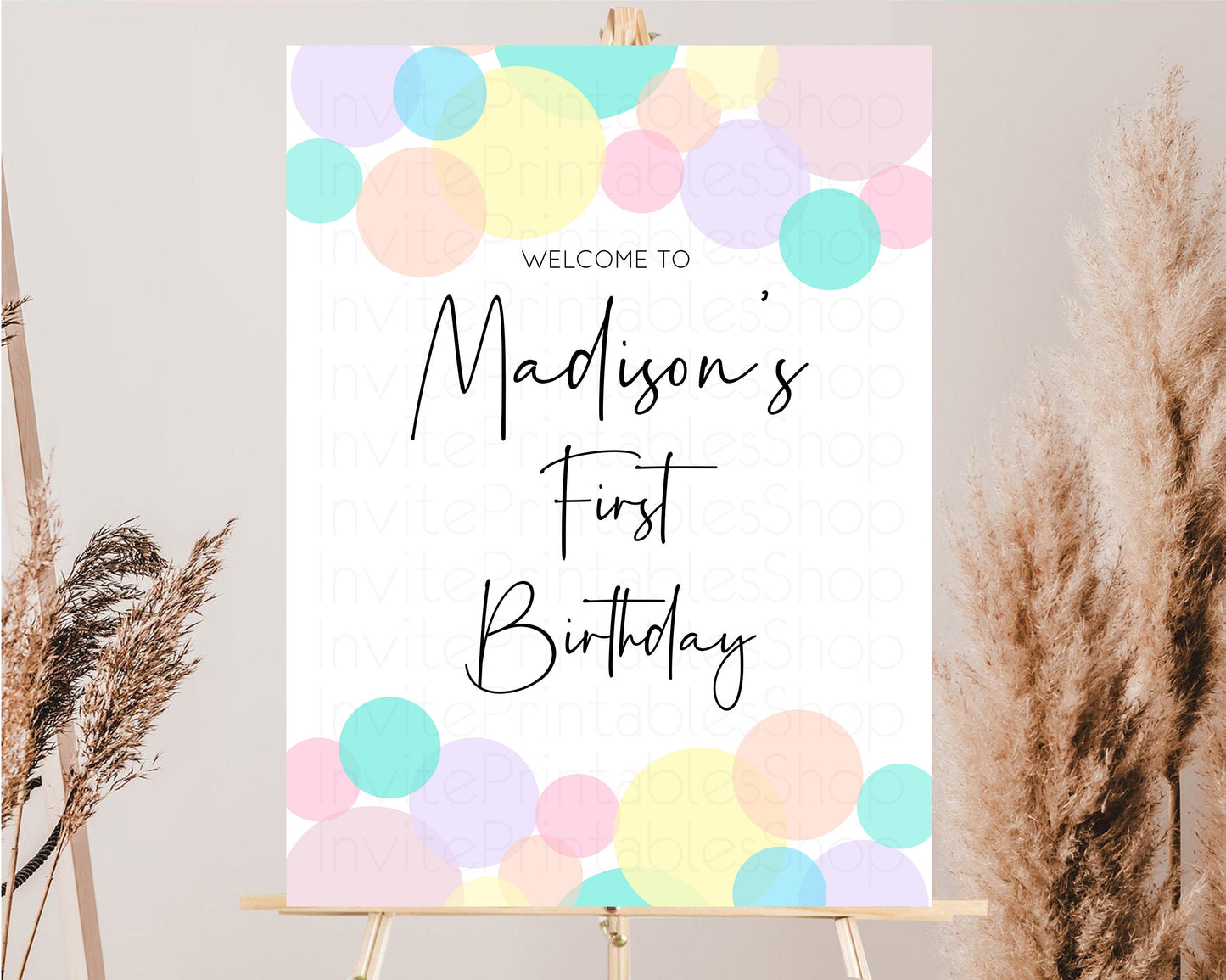 Pastel Welcome Sign Rainbow 1st Birthday Board Colorful Confetti Birthday Sign Sprinkles Welcome Sign Balloons Sign Pink Blue Yellow 208