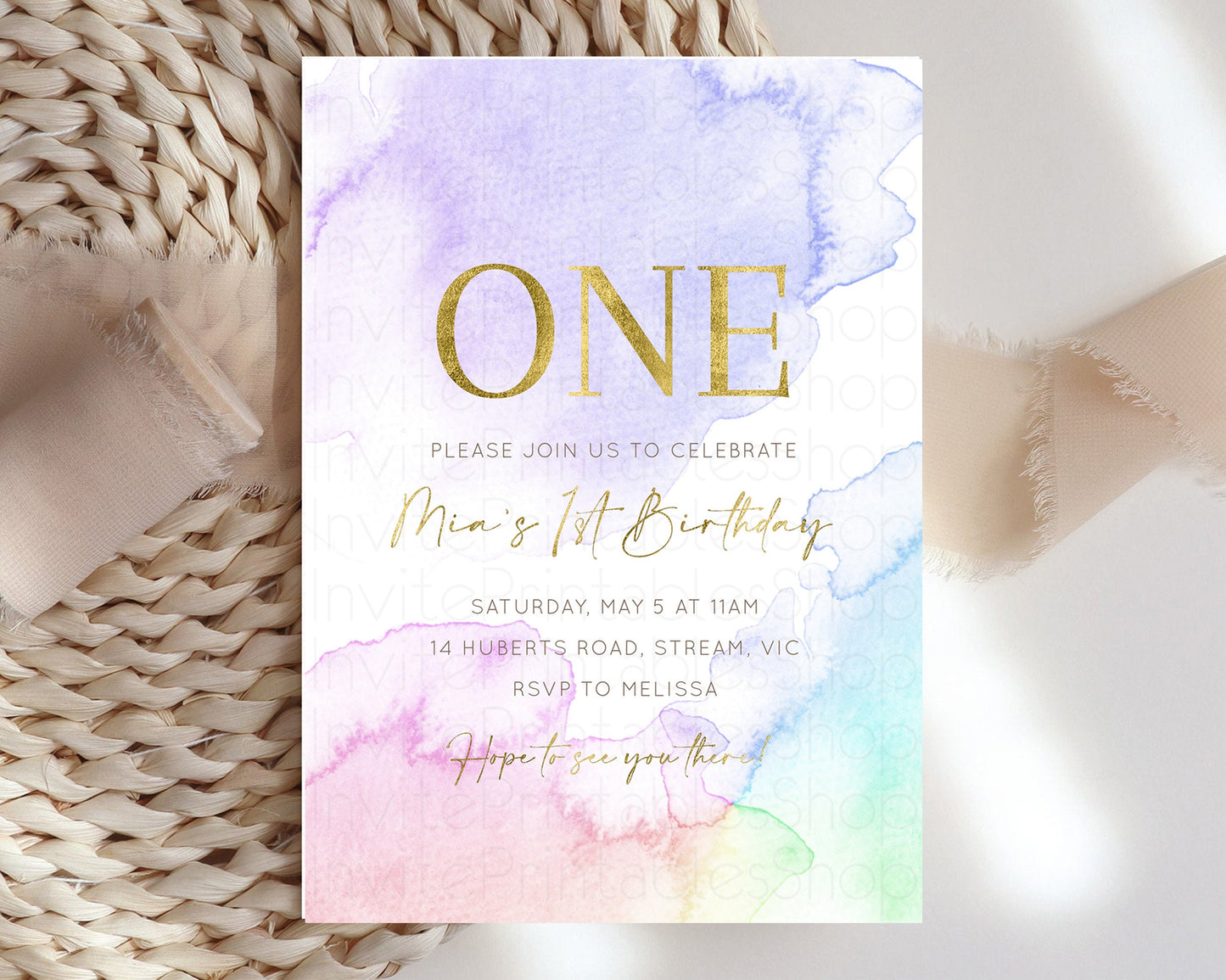 Rainbow Birthday Invitation Pastel Birthday Invite Ombre Watercolor Invite Enchanted Theme Colorful Splash Glitter Sprinkles 1st 2nd 3rd 193