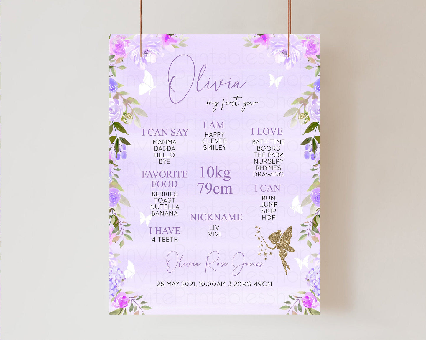 Fairy Baby Milestone Board Pastel Floral First Birthday Poster Enchanted Garden Welcome Board Glitter 1st Birthday Baby Secret Garden 47