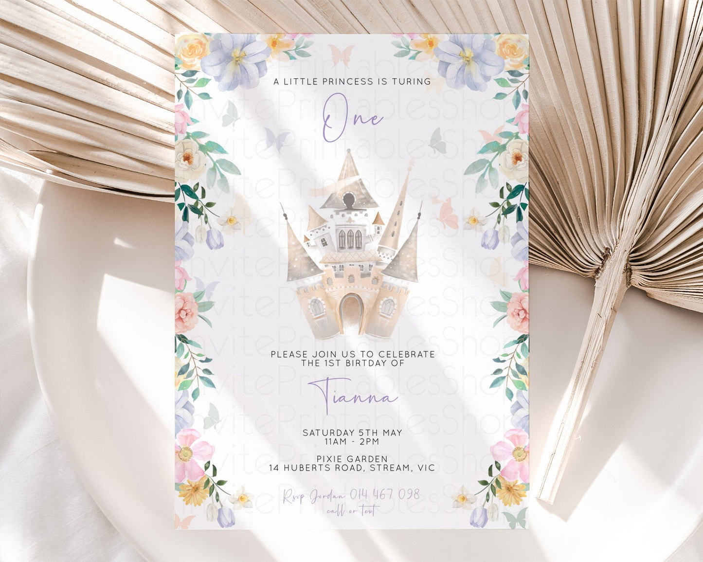 Castle Birthday Invitation Princess Birthday invite Enchanted Garden Invite Pastel Floral Invite Butterfly Garden Invite Royal Party C513