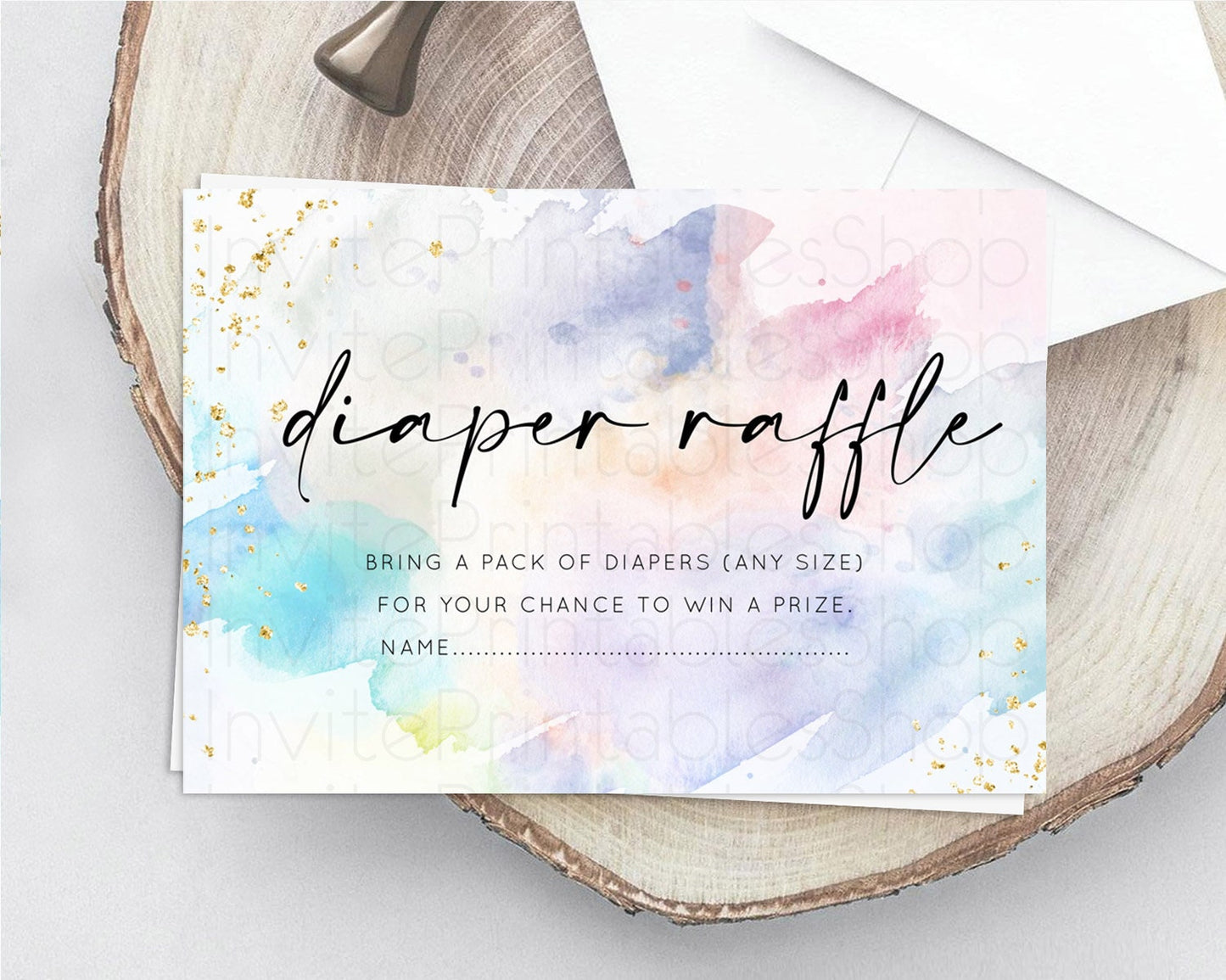 Pastel Diaper Raffle Card Pastel Rainbow Diaper Raffle Insert Colorful Ombre Watercolor Diaper Ticket Confetti Glitter Raffle Game D10420