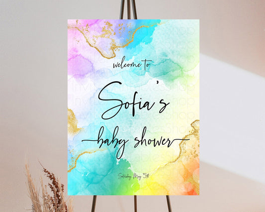 Pastel Baby Shower Welcome Sign Pastel Rainbow Welcome Sign Colorful Rainbow Confetti Watercolor Glitter Décor Pastel  Welcome Sign D10390