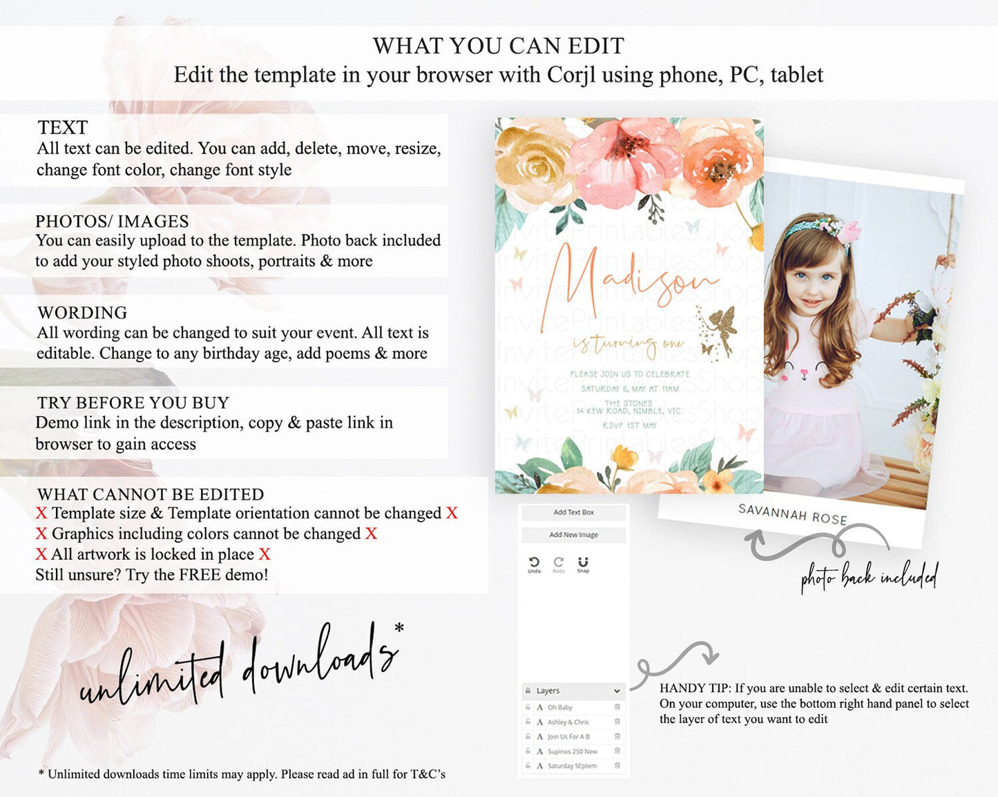 Fairy Birthday Invitation Fairy Invites Fairy Tea Party Fairy Garden Birthday Secret Garden Enchanted Garden Pastel Floral Butterfly D10346