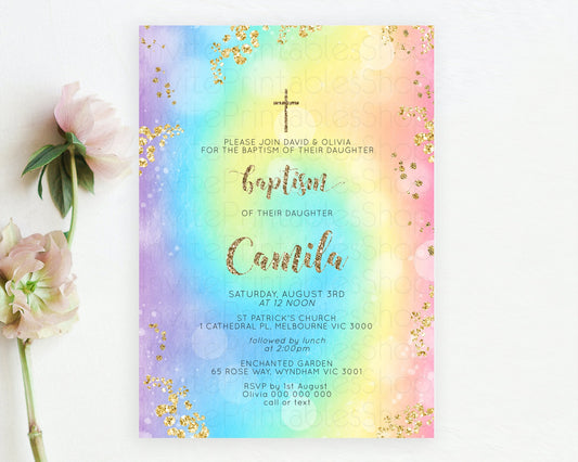 Editable Tie Dye Baptism Invitation Rainbow Baptism 1st Birthday Invitation