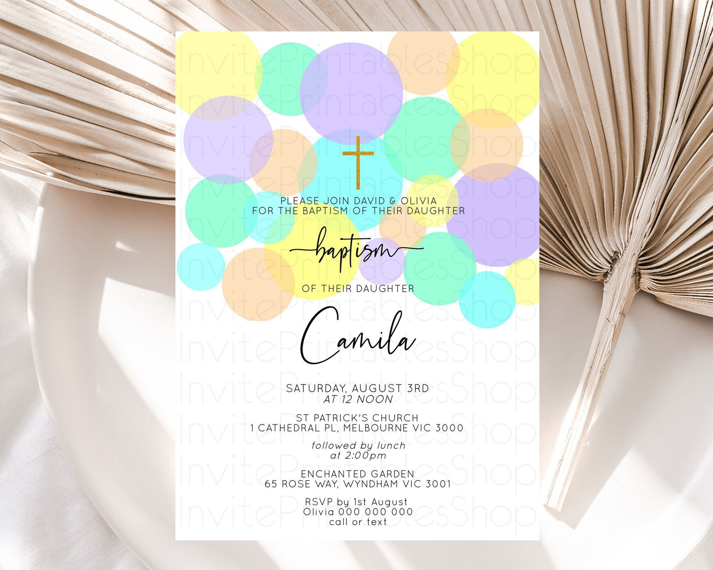 Pastel Baptism Invitation Pastel Confetti Baptism 1st Birthday Invitation Colorful Rainbow Confetti Bubbles Christening Invitation D10415