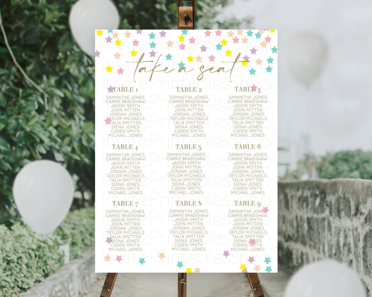 Star Seating Chart Pastel Stars Seating Chart Shooting Star Sprinkle Stars Rainbow Colorful Confetti Twinkle Little Star Decor D10601