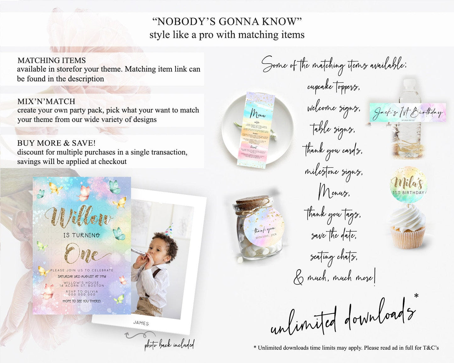 Pastel Butterfly Birthday Invitation Butterfly Birthday Invitation Colorful Splash Glitter Butterfly Garden 1st 2nd Birthday D23093