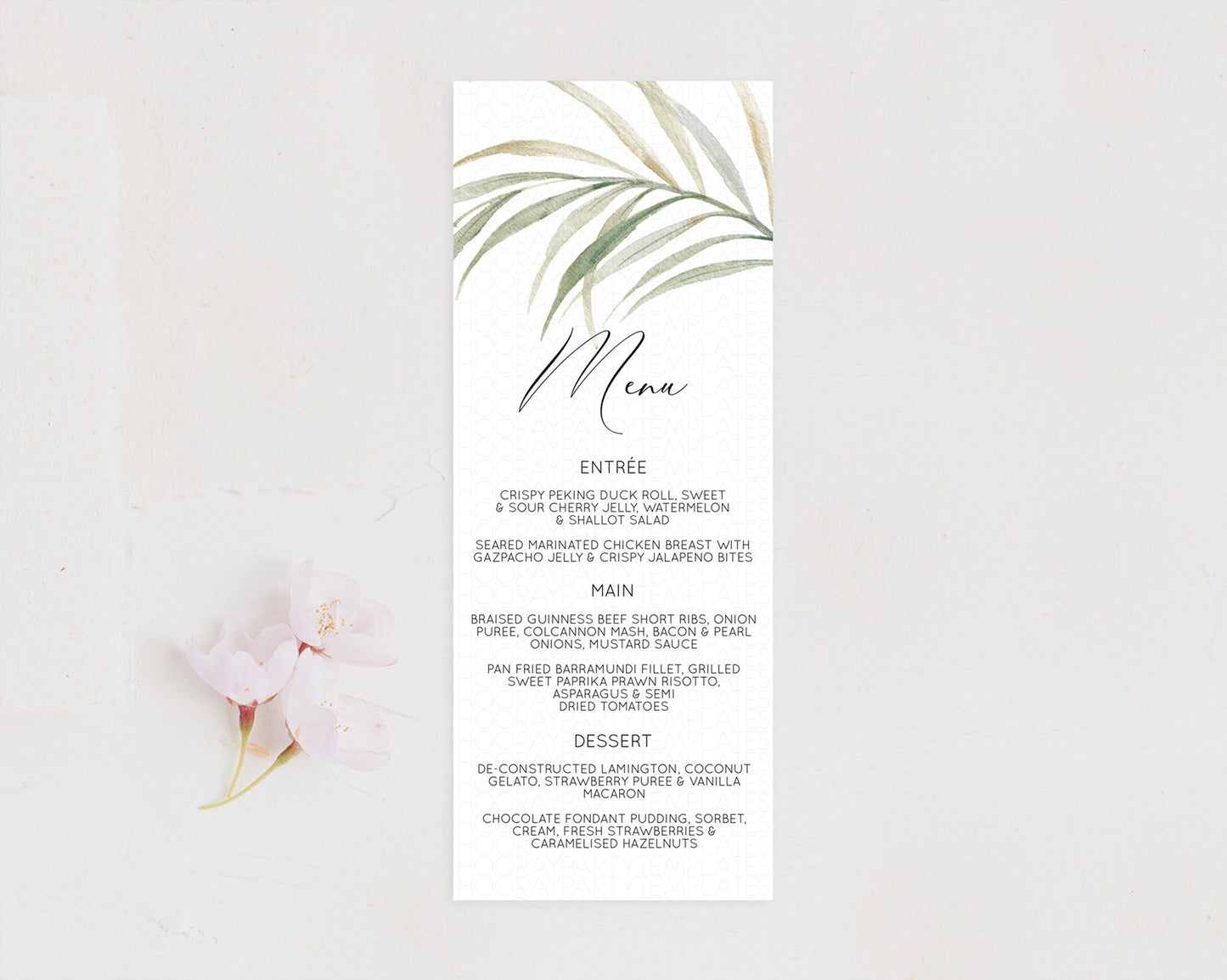 Leafy Menu Green Leaf Menu Template Eucalyptus Fern Leaves Decor Watercolor Boho Garden Leaf Branch Dinner Dessert Party Food Menu D11043